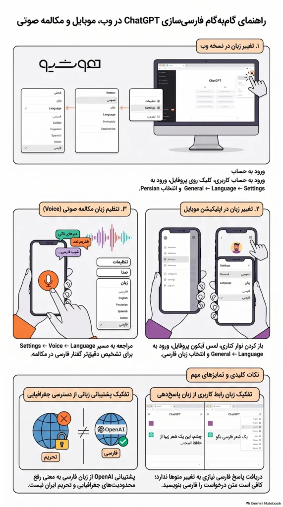 چگونه ChatGPT را فارسی کنیم؟ راهنمای تغییر زبان در وب و موبایل + ویدئو آموزش