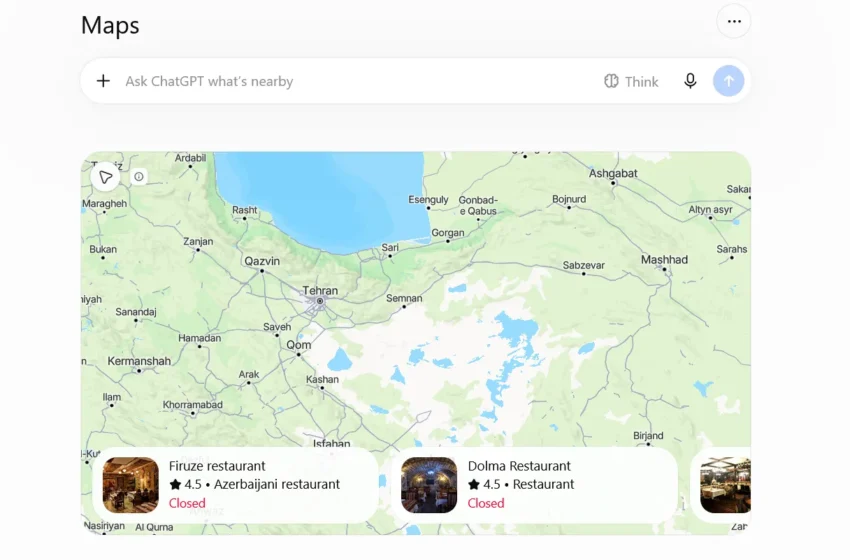  با کمک قابلیت Maps حالا ChatGPT یک راهنمای سفر مبتنی بر نقشه است